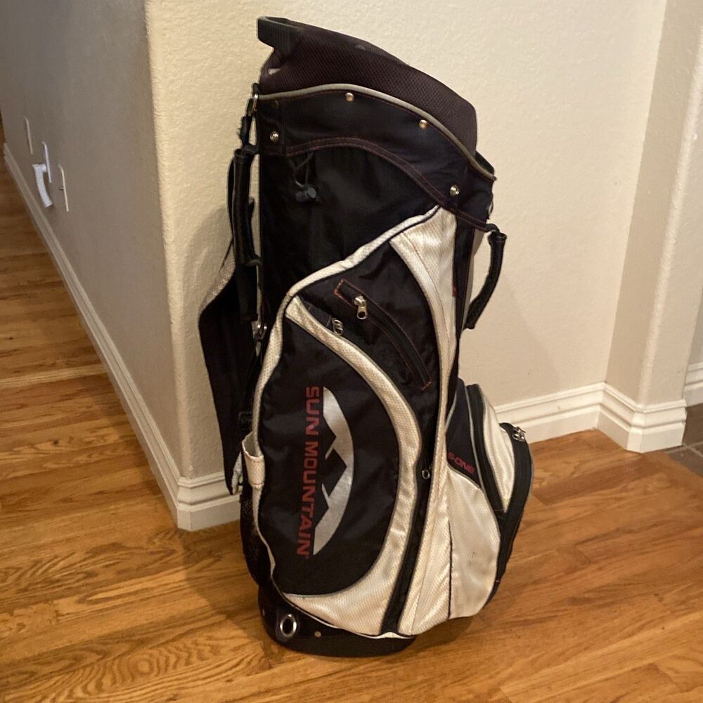 Sun Mountain 14 Way S-One Cart Bag Black Gray Red Trim 6 Pockets Read